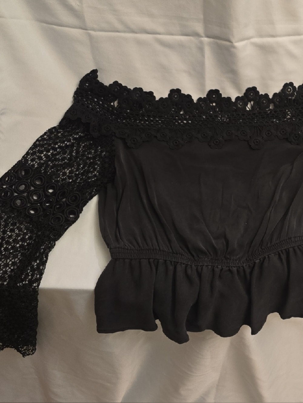 Self-Portrait Black Lace Off-Shoulder Crop Top
